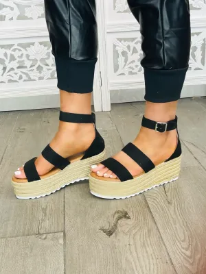 WAIT Women's Black Sandal Espadrille Platform Shoes