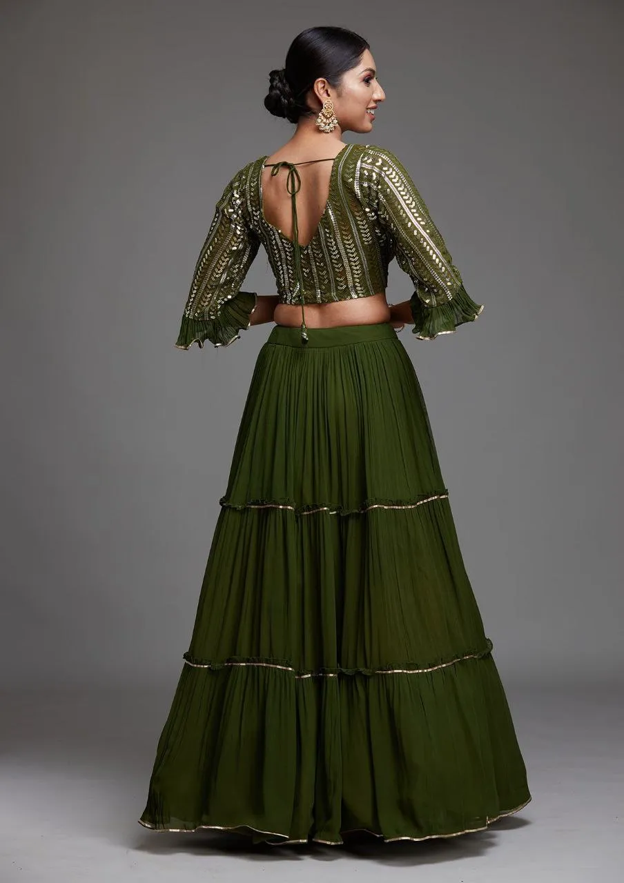 Wedding Wear Mehndi Color Lehenga Choli With Blouse