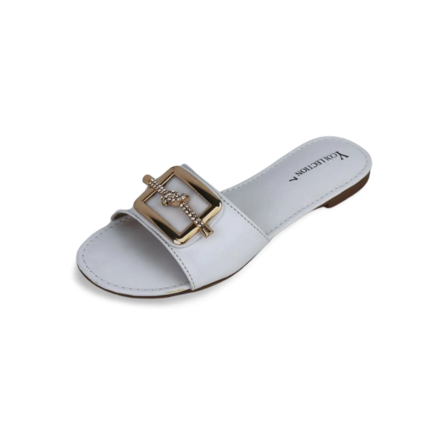 Women's Flat Sandals with Square Rhinestones Buckle